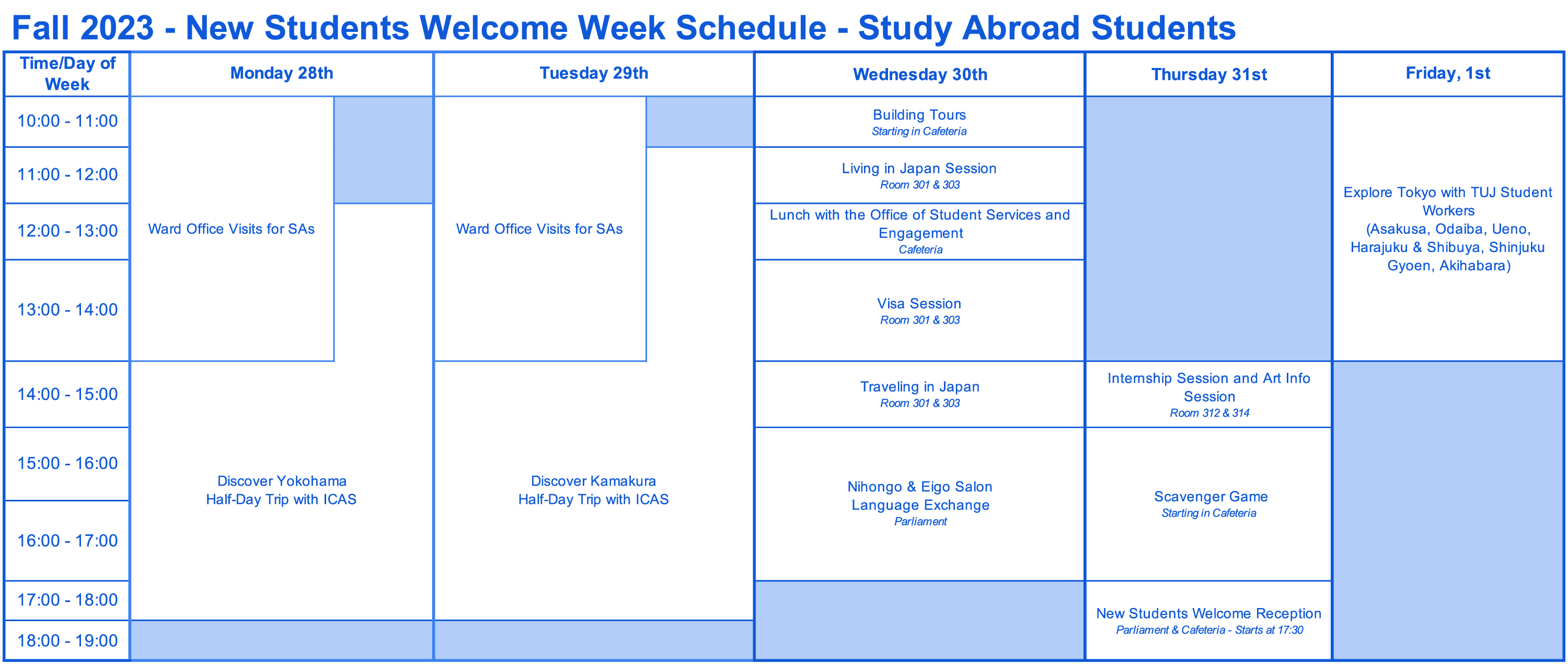 Spring 2023 - New Students Welcome Week Schedule