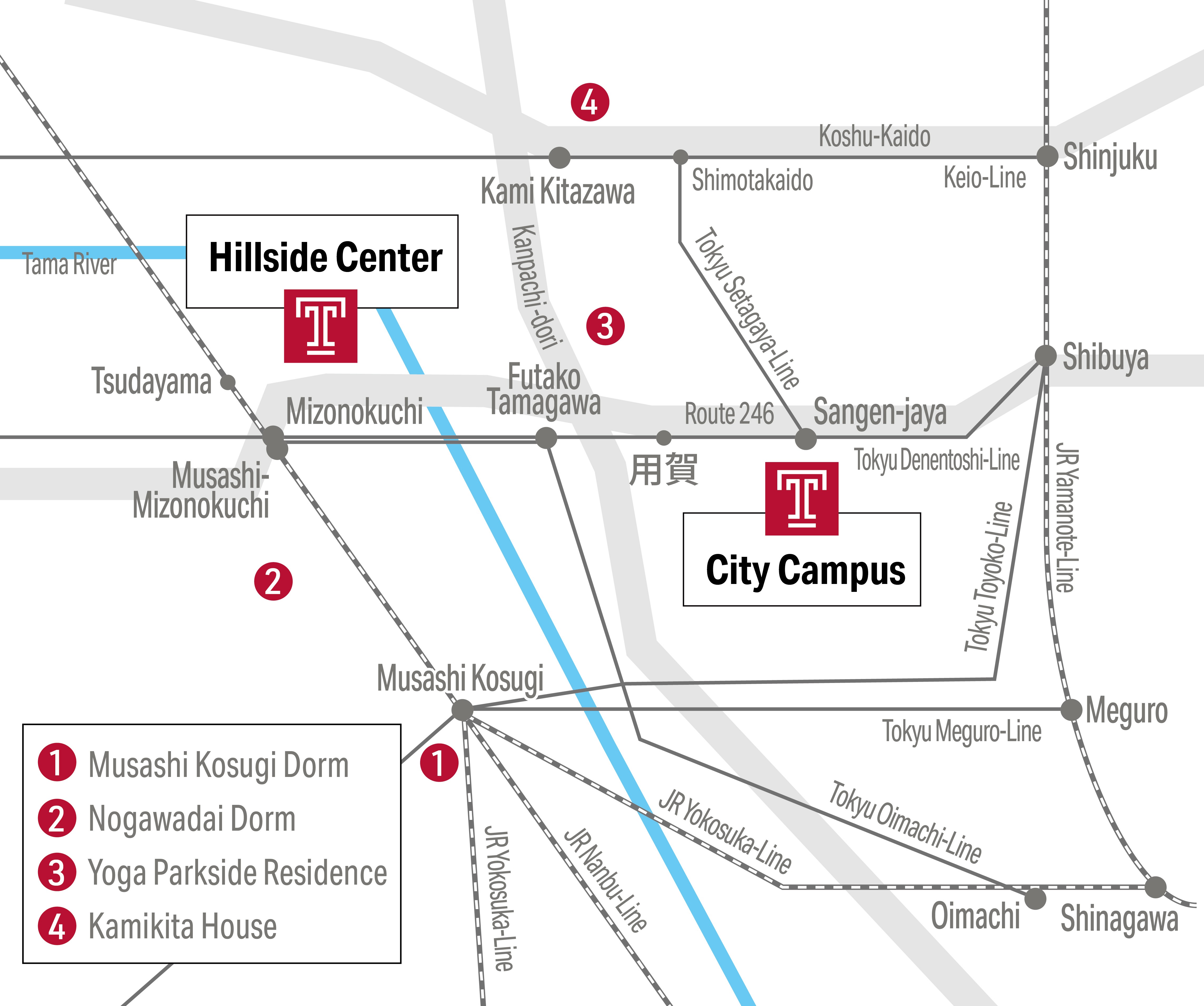 TUJ campus and facility map, Tokyo area