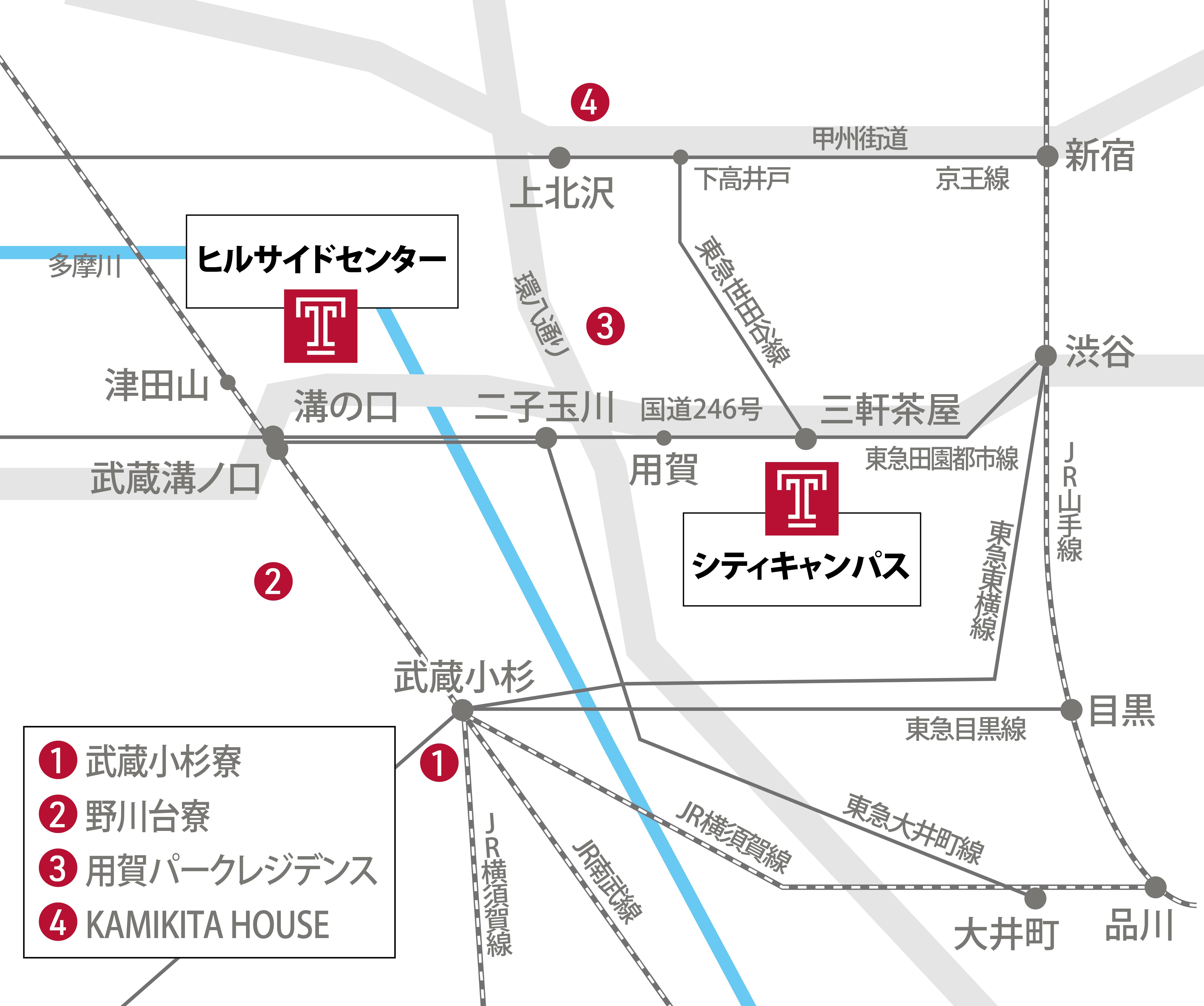 東京エリアのTUJ関連施設マップ