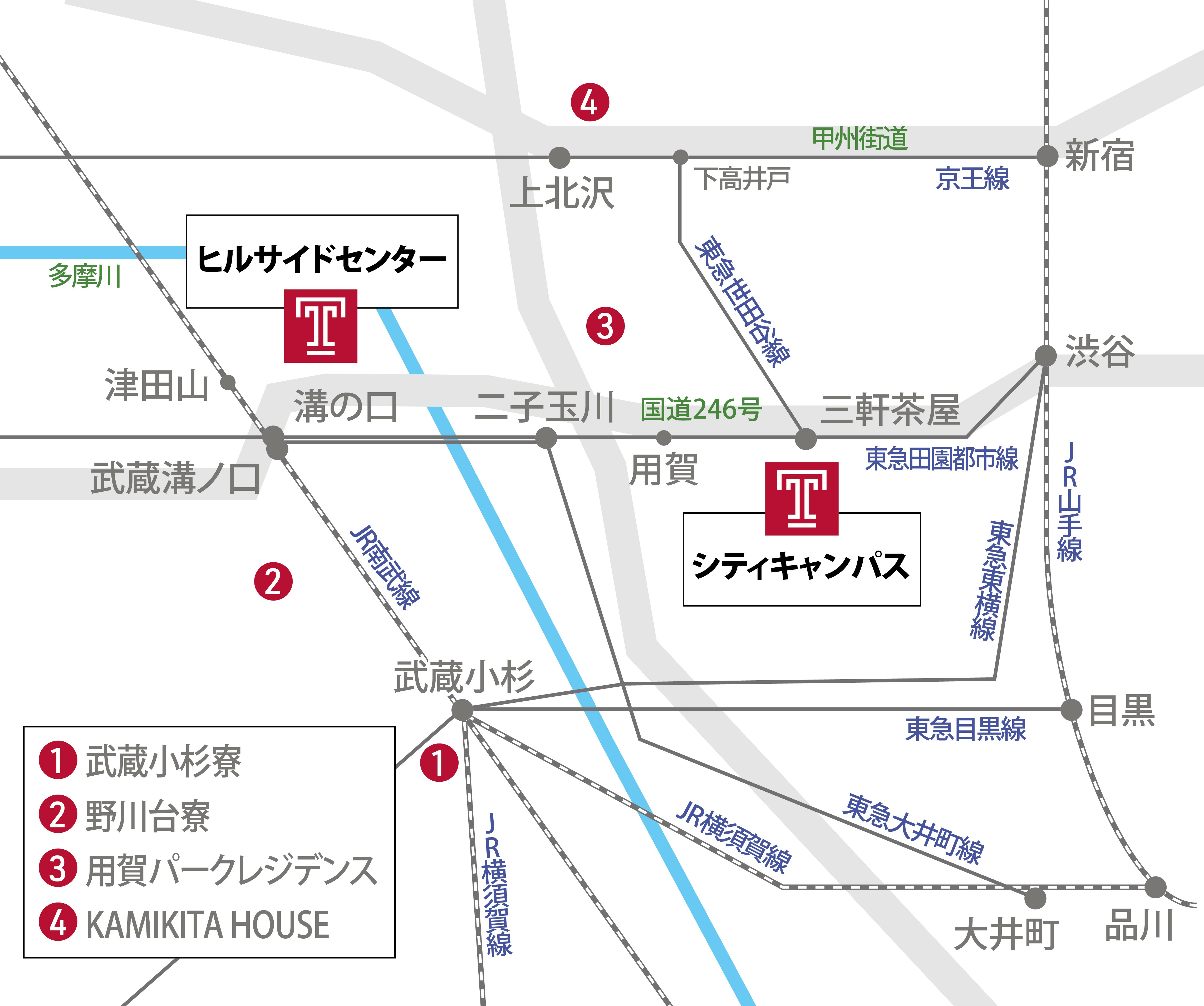 東京エリアのTUJ関連施設マップ