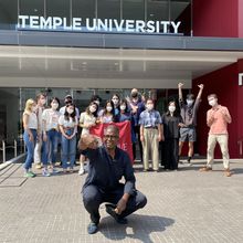 The first class of participants in TUJ’s Emerging Leaders Program and Assistant Dean of International Business Program William Swinton in the front