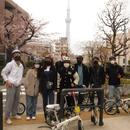 A picture of students posing in front of the Tokyo Sky Tree.