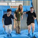 Students enjoying trampolines
