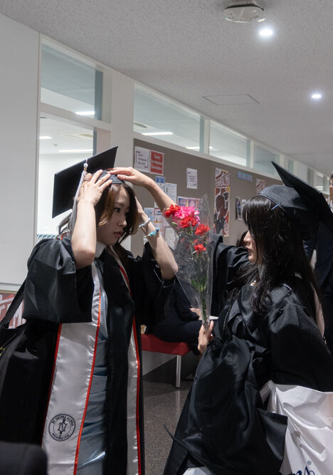 Graduates getting ready for the ceremony