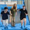 Students enjoying trampolines