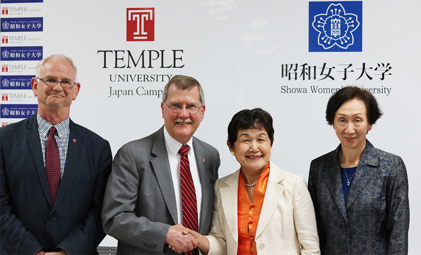 From left to right: Dean Bruce Stronach, President Richard Englert, Chancellor Mariko Bando and President Tomoko Kaneko
