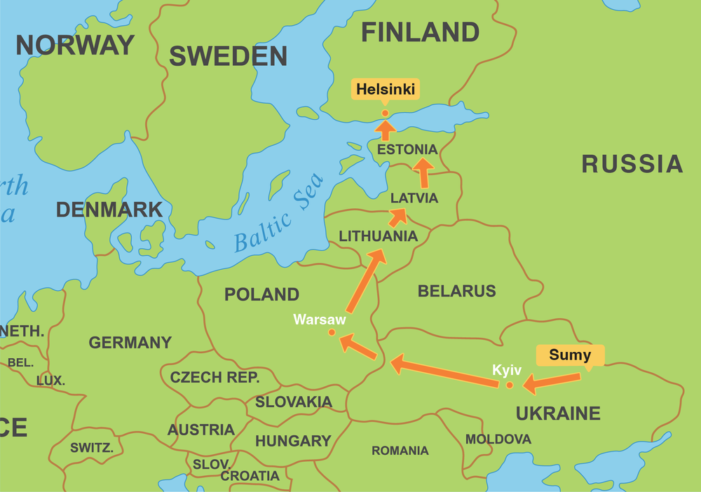 Karina's route from Sumy to Helsinki