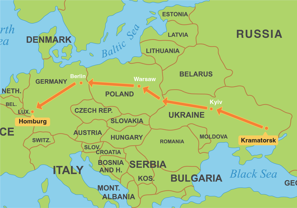 Natalia's route from Kramatorsk to Homburg