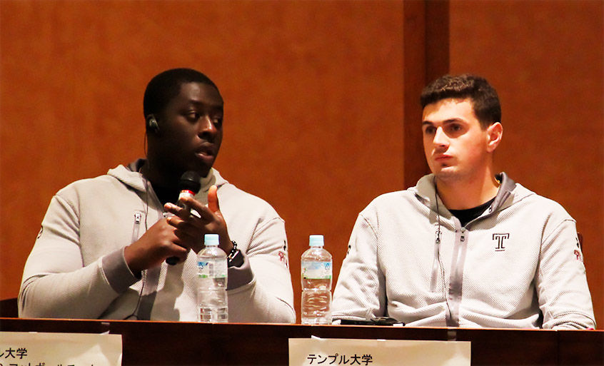 Temple Owls Defensive Line Michael Dogbe and Quarterback Frank Nutile
