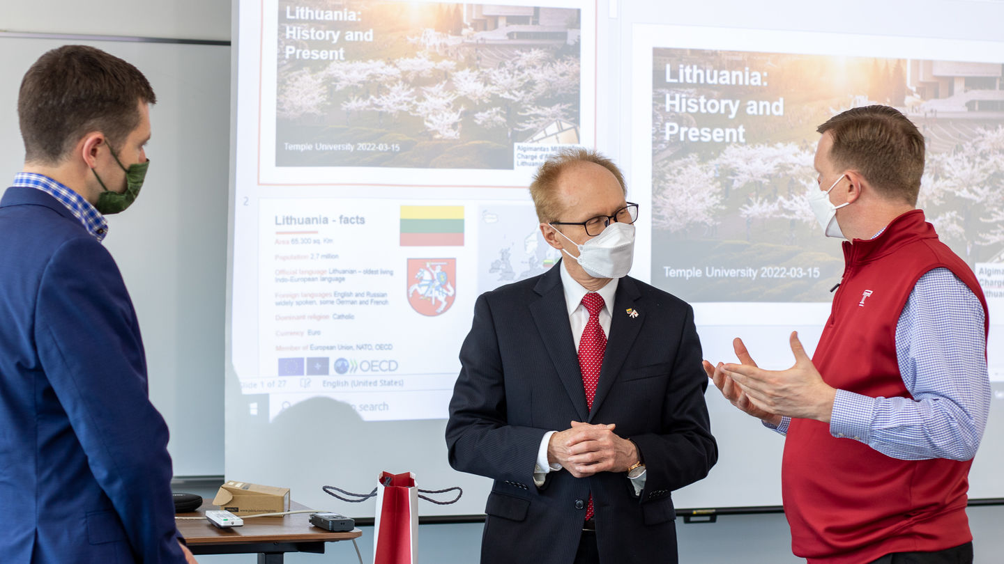 Associate Professor Brown (left), Lithuania’s Misevicius (middle) and Dean Wilson (right)