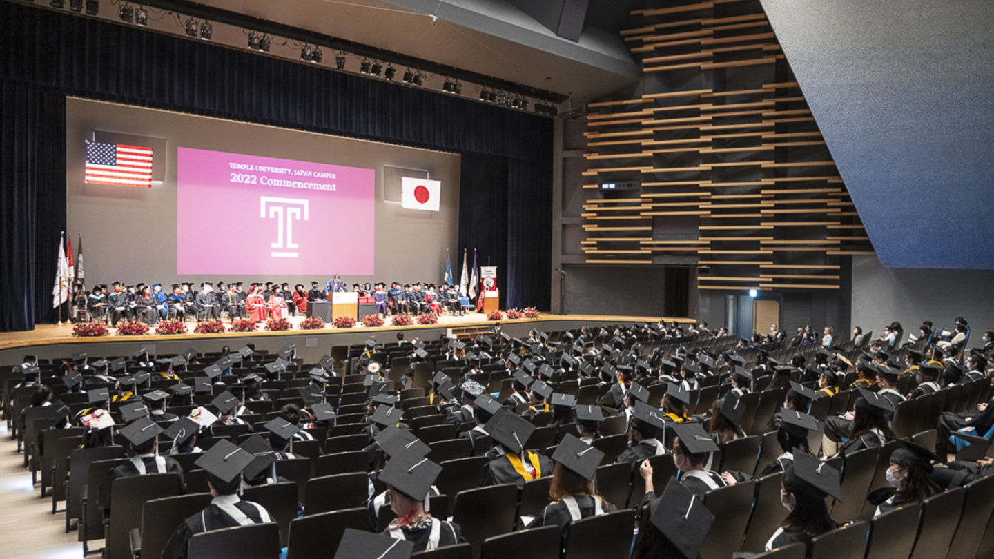 Scene from the 2022 TUJ Commencement Ceremony. Photo by Nobuyuki Kobayashi (TUJ graduate, 2004) and Manabu Miyamoto
