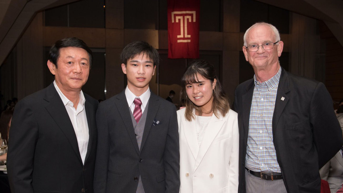 From left Mr Mochida President of Goldman Sachs Japan, TUJ students Shibato and Nishimura, Dean Emeritus Dr Stronach. Photography by Kerry Raftis
