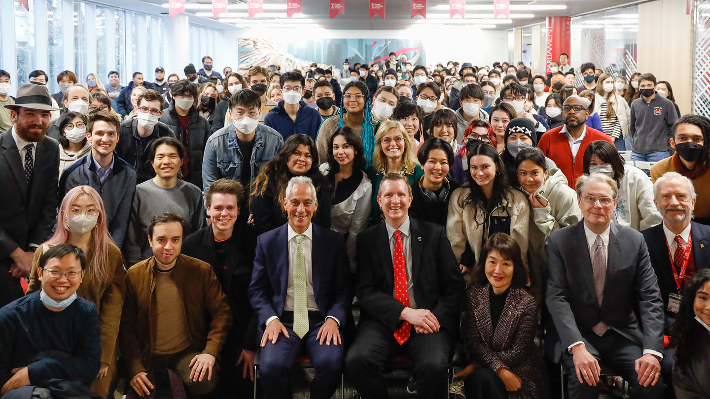 U.S. Ambassador Emanuel in a group photo with TUJ students and faculty